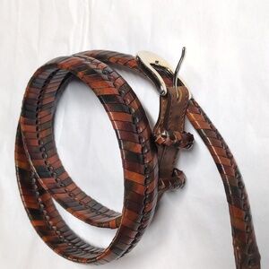 Leather Two Tone Woven Herringbone Belt, Size 38